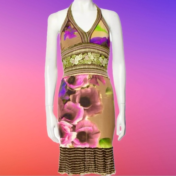 Class Roberto Cavalli Multicolor Floral Halter Dress XXS - Picture 7 of 11